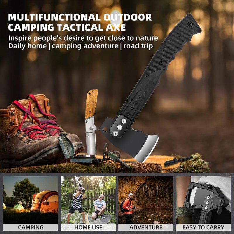 SNBNX Multifunctional Hammer Head Axe Survival Tactical Tool - Folding Saw, Flintstone Whistle with Axe Sheath - Camping Hatchet for Outdoor Hiking - Image 2